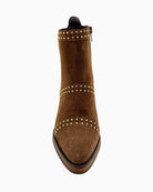 Front view of Alpe brown suede ankle boot with silver studs