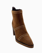 Front view of Alpe brown suede ankle boot with silver studs
