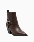 Alpe Cowboy Ankle Boots in Brown angled view showing decorative ankle straps and metal studs