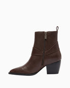 Alpe Cowboy Ankle Boots in Brown inner side view showing zip fastening and block heel
