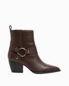Alpe Cowboy Ankle Boots in Brown side view showing pointed toe, block heel and silver-tone ring detail