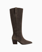 Alpe Knee High Boots in Brown side view showing pointed toe, block heel and tall shaft