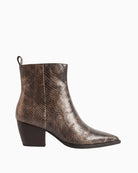Alpe Snake Print Ankle Boots in Snake side view showing metallic snakeskin-effect finish and block heel