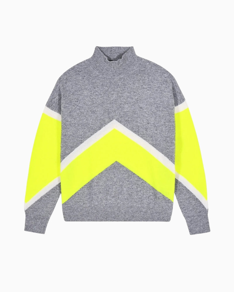 Flat lay of grey colour block mock neck sweater by From Future