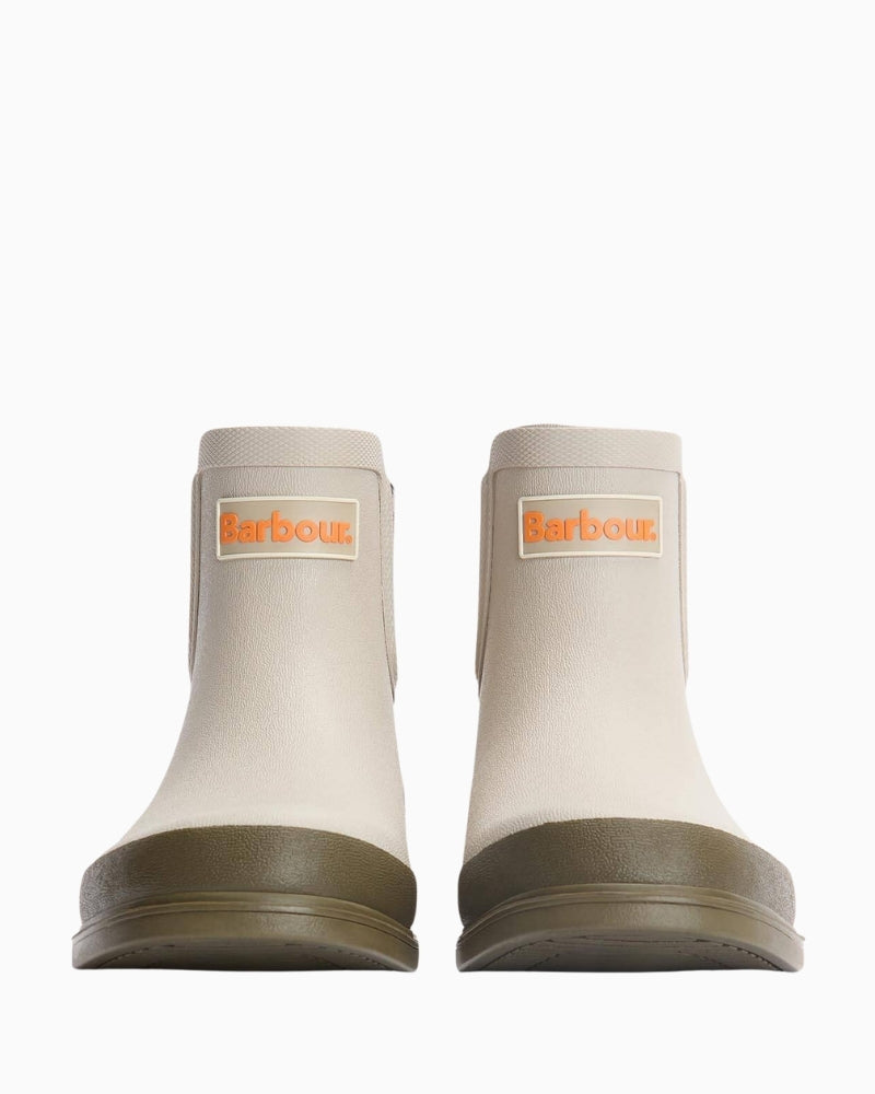 Barbour Abbeyfield packable ankle wellingtons beige front view – Áines Boutique