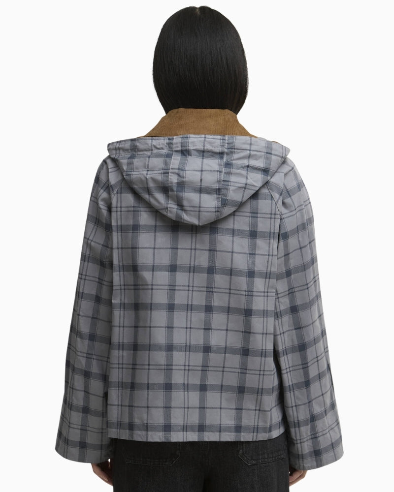 Barbour Carnforth tartan casual jacket grey back view – Áines Boutique