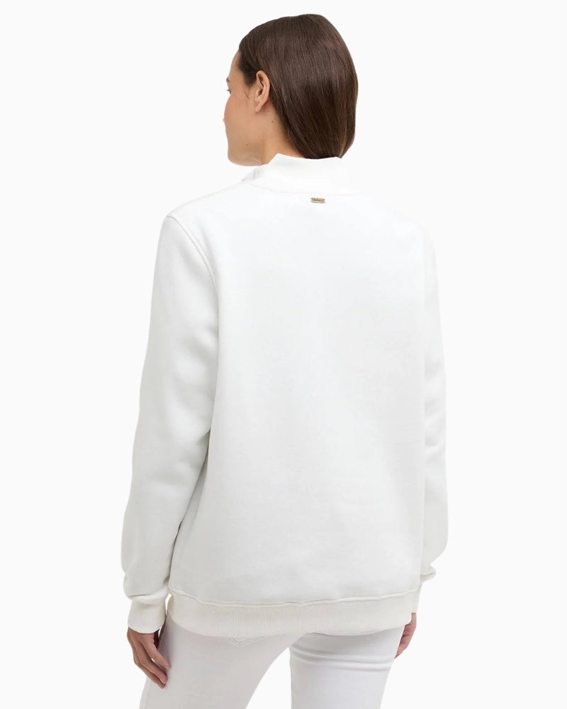 Barbour Cynthia half zip jumper white, woman wearing back view – Áines Boutique