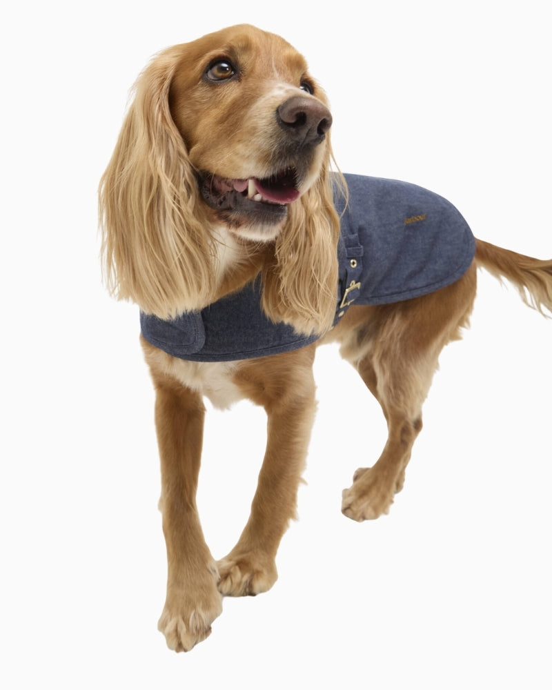 Barbour denim dry wax dog coat front view – Áines Boutique