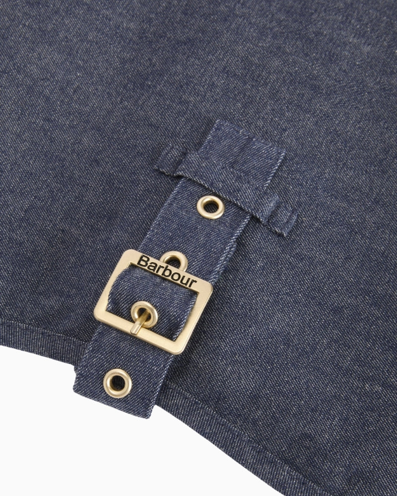 Barbour denim dry wax dog coat fastening detail – Áines Boutique