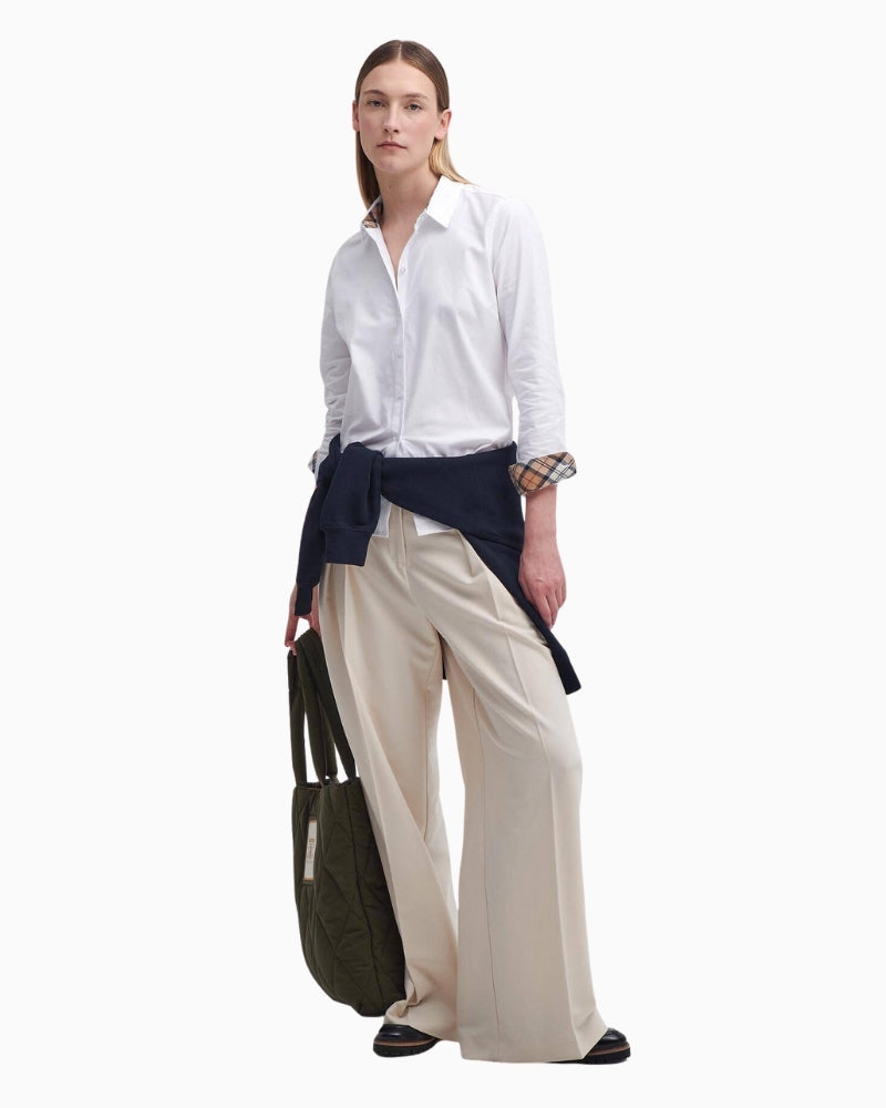 Barbour Derwent Long-Sleeved Shirt white front view – Áines Boutique