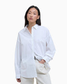 Barbour Edith oversized white shirt front view – Áines Boutique