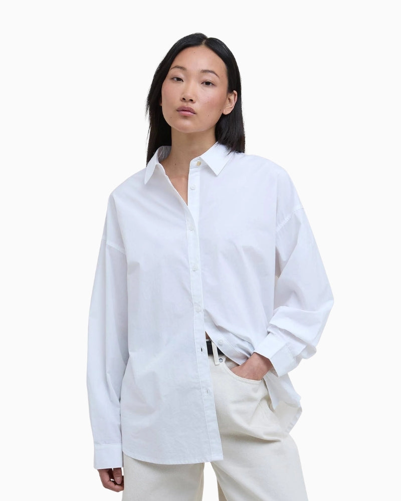 Barbour Edith oversized white shirt front view – Áines Boutique