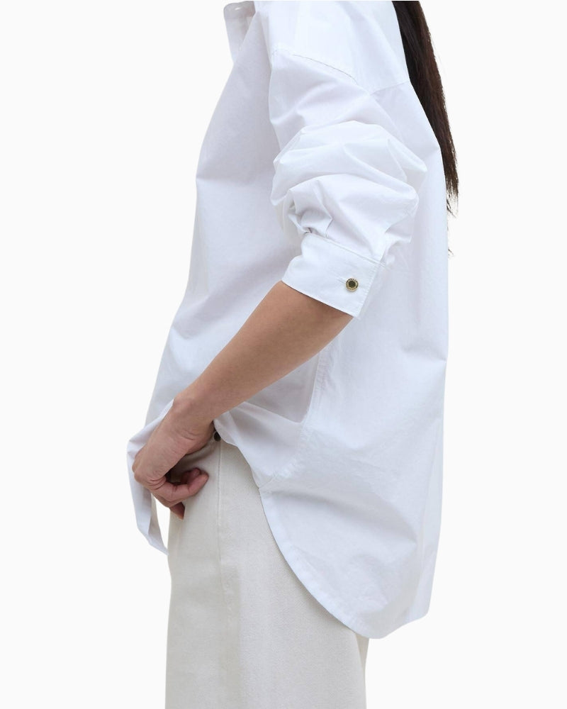 Barbour Edith oversized white shirt side view – Áines Boutique