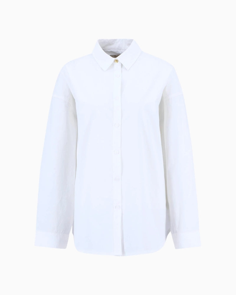 Barbour Edith oversized white shirt front on white background – Áines Boutique