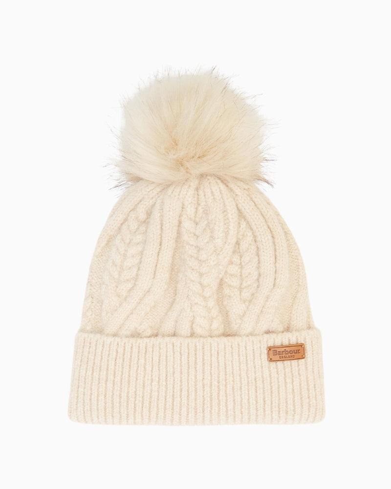 Barbour Elsdon cable knit beanie front view – Áines Boutique