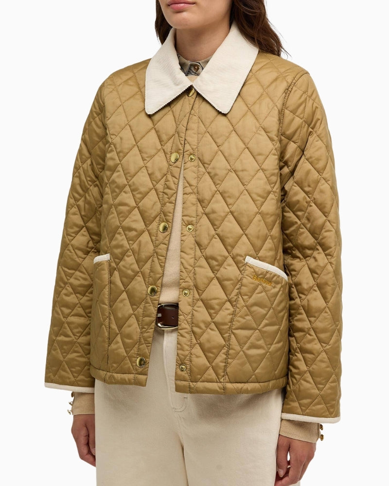 Close-up of Barbour Cropped Liddesdale cord collar detail – Áines Boutique