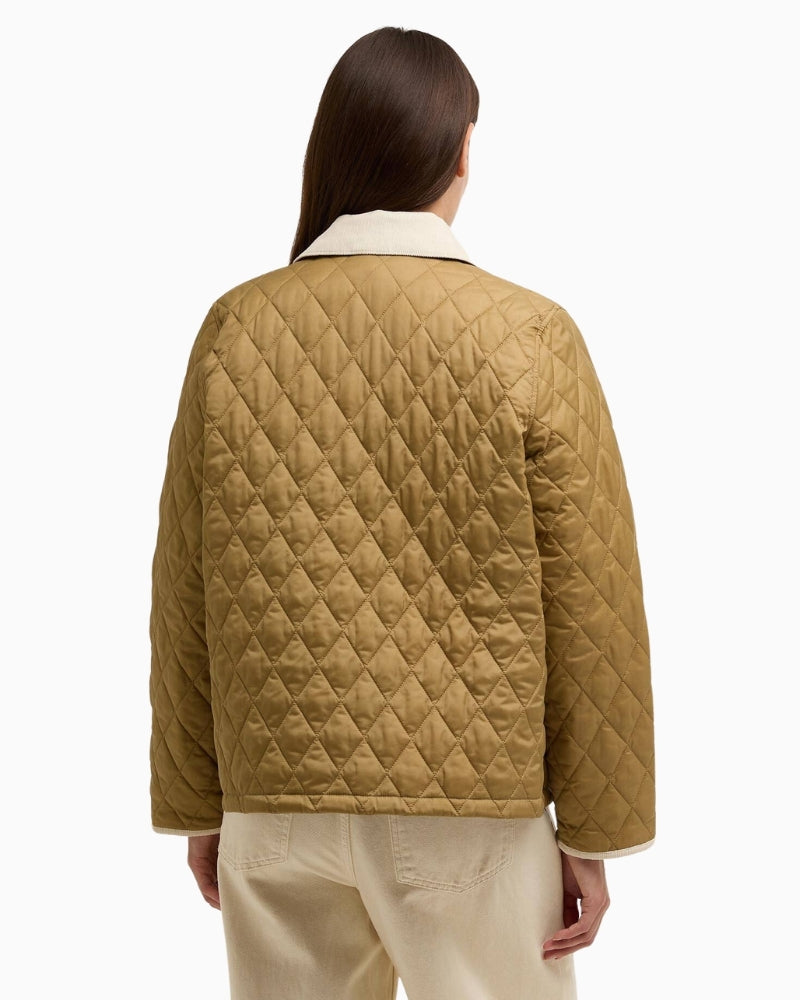 Barbour Cropped Liddesdale quilted jacket beige back view – Áines Boutique