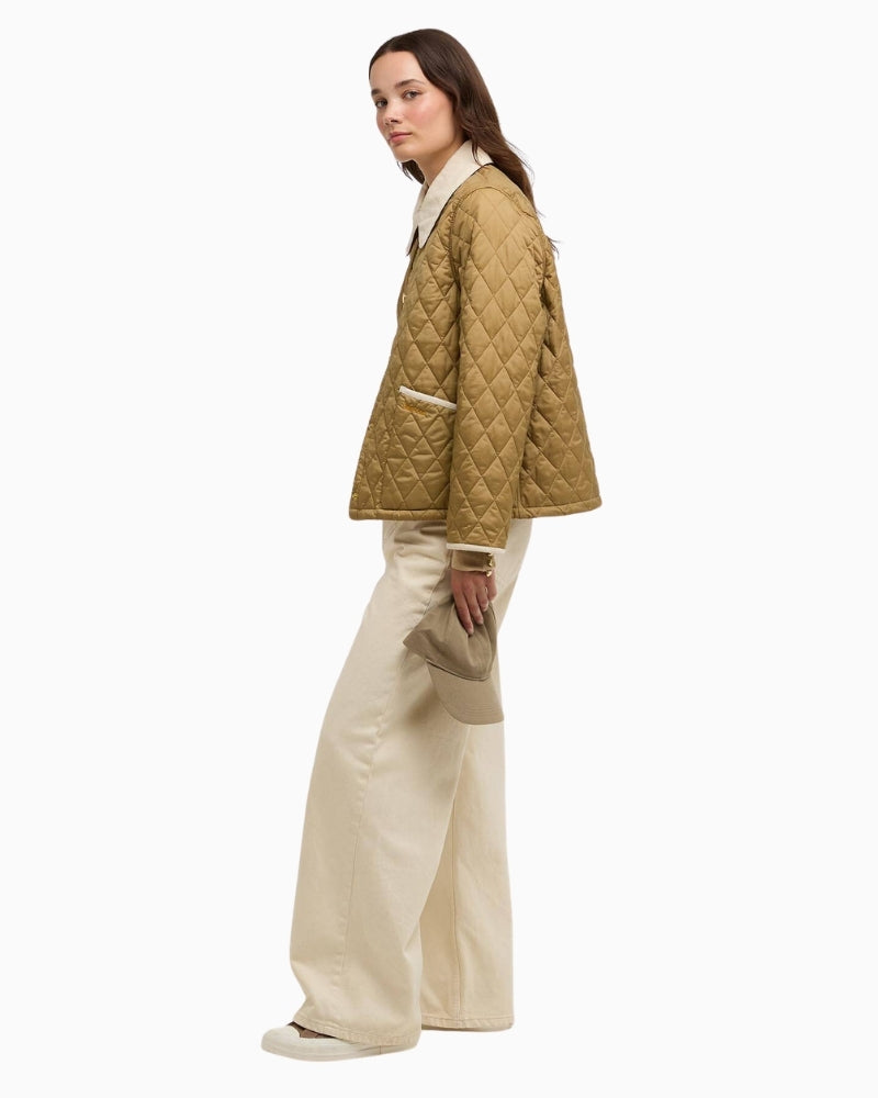 Barbour Cropped Liddesdale quilted jacket beige side view – Áines Boutique