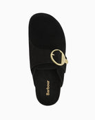 Barbour Kyra suede closed-toe mules black upper view – Áines Boutique