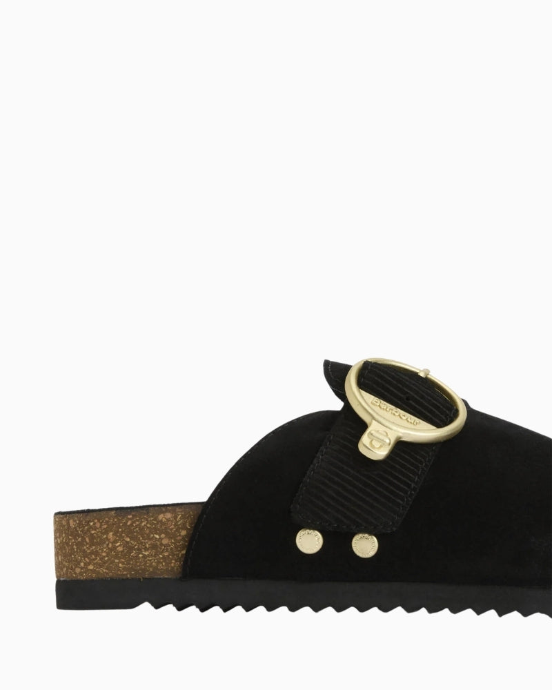 Close-up of Barbour Kyra mule ring-pull zip detail – Áines Boutique