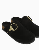 Barbour Kyra suede closed-toe mules black side view – Áines Boutique