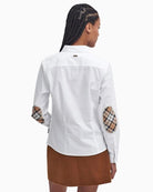 Back of Barbour white slim fit shirt with tartan detail on collar and elbow patches