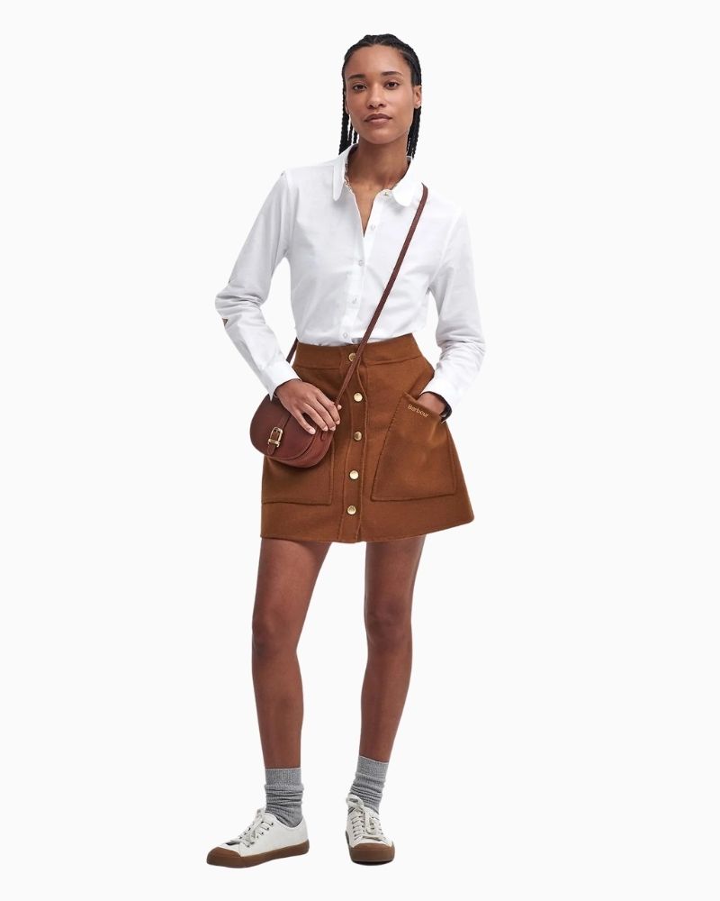 Barbour white slim fit shirt with tartan detail on collar and elbow patches