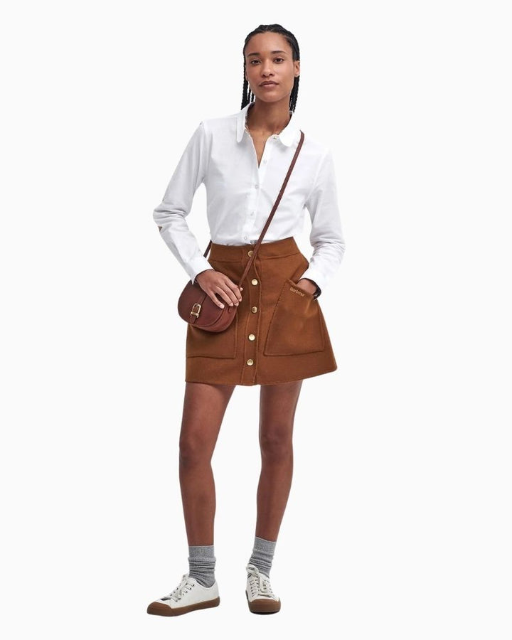 Barbour white slim fit shirt with tartan detail on collar and elbow patches