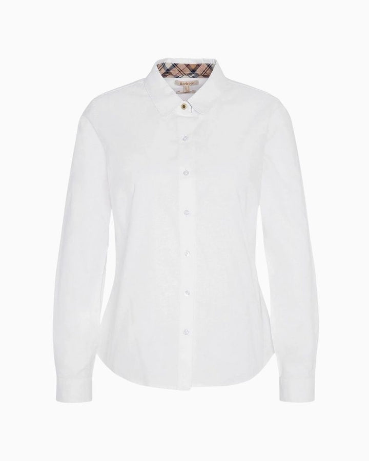 Barbour white slim fit shirt with tartan detail on collar and elbow patches