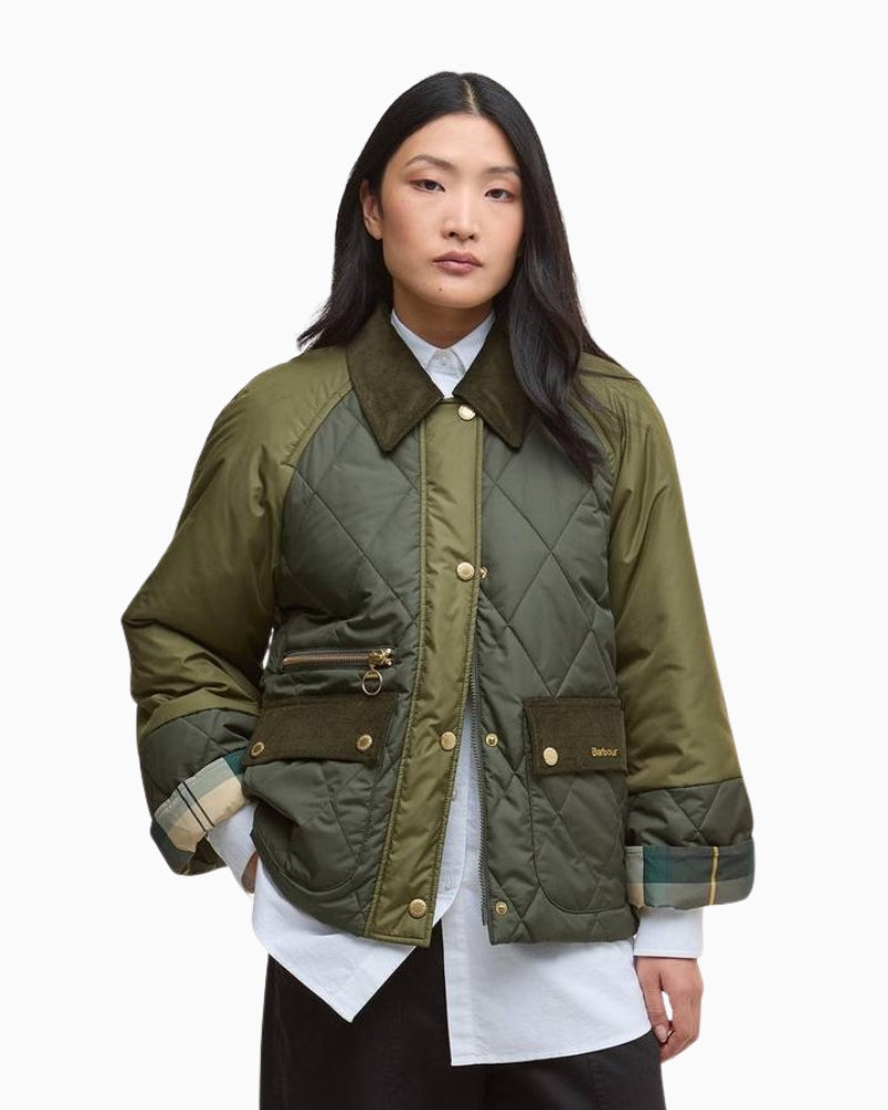 Barbour Martha quilted jacket for women in black with four-inch diamond stitching