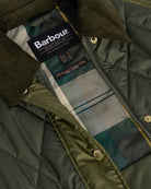 Interior of jacket with Barbour tartan lining and branded details