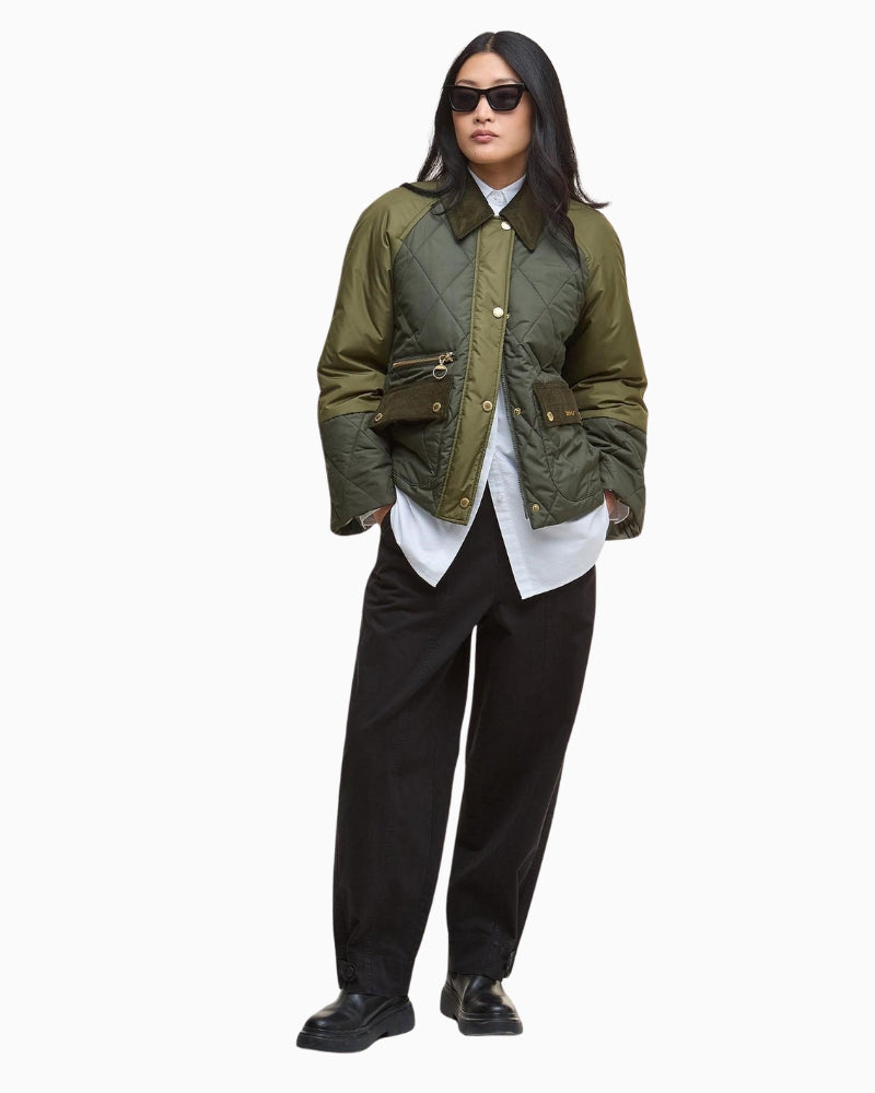 Barbour Martha quilted jacket for women in black with four-inch diamond stitching