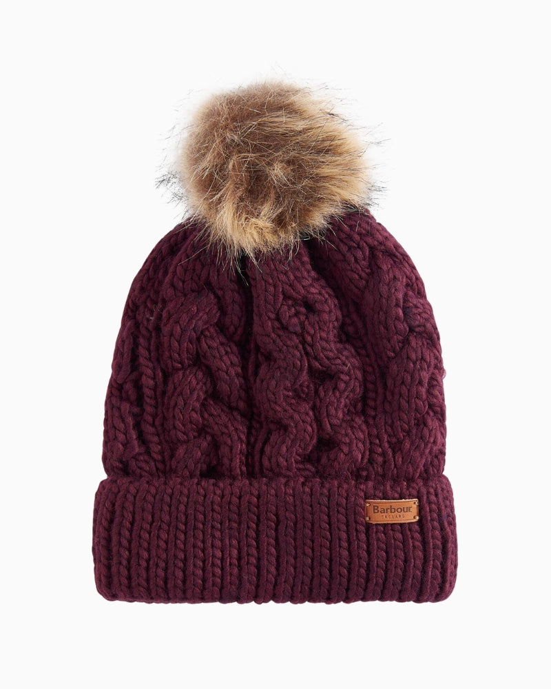 Barbour Penshaw cable knit beanie front view – Áines Boutique