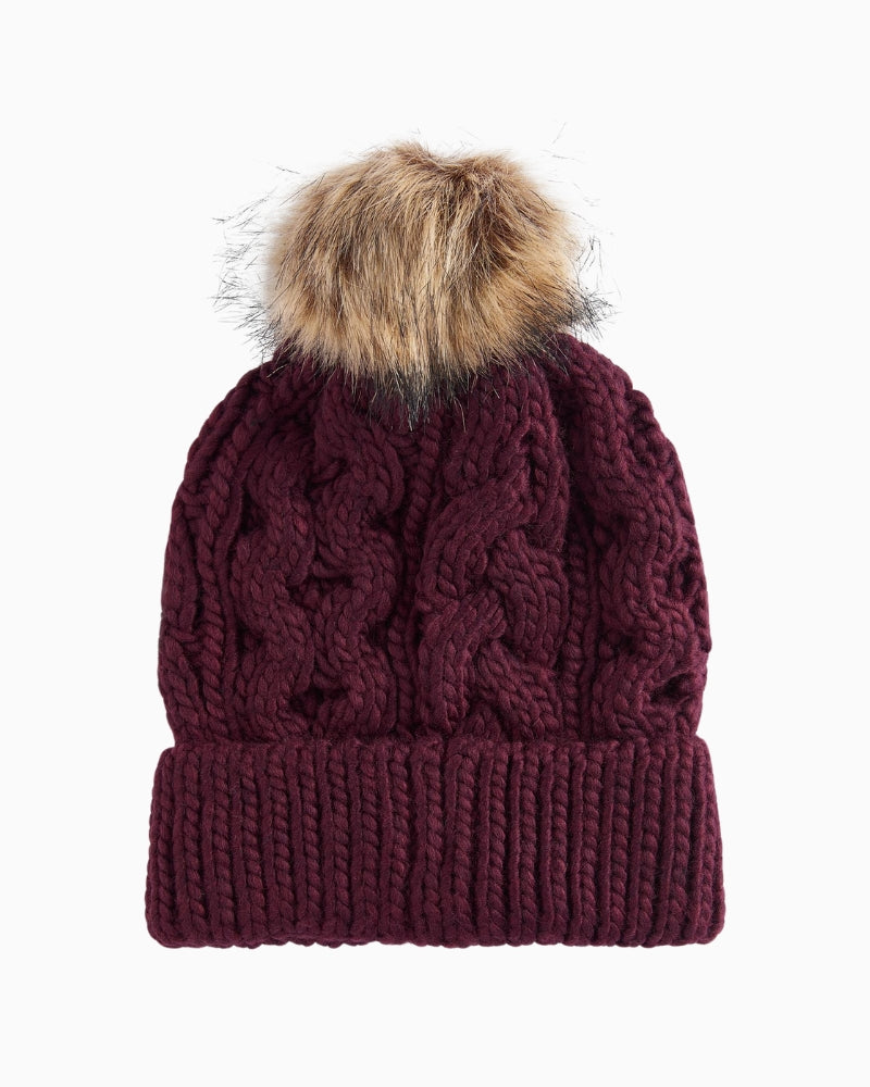Barbour Penshaw cable knit beanie back view – Áines Boutique