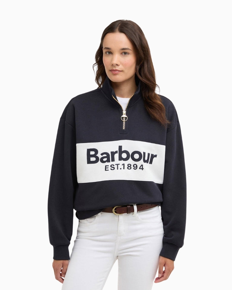 Barbour Zaria quarter zip jumper navy front view – Áines Boutique