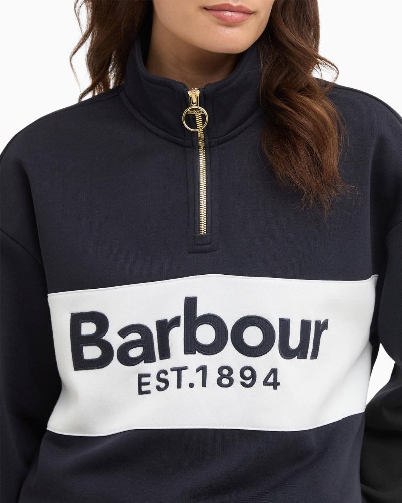 Close-up of Barbour Zaria branded zip pull detail – Áines Boutique