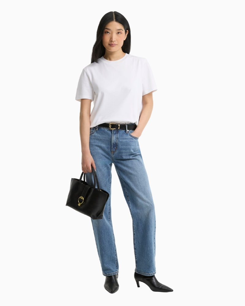 Barbour Alder Mini Leather Tote Bag in Black carried by hand