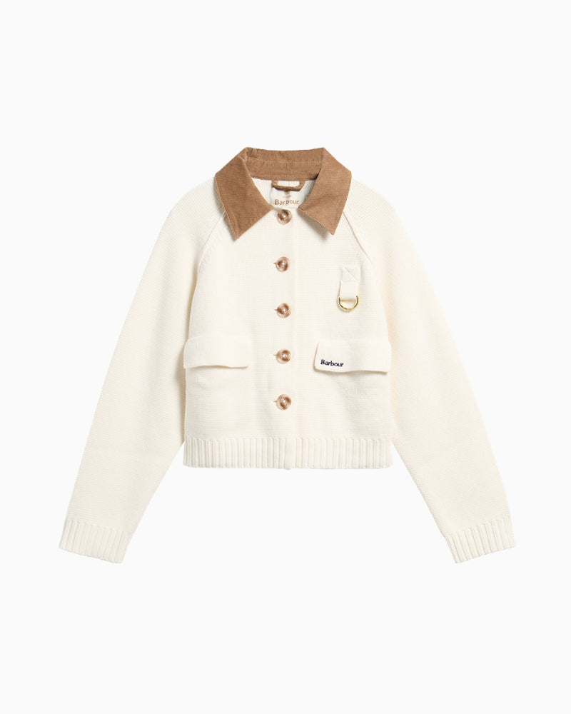 Barbour Alverstone Knitted Jacket in Ecru front view