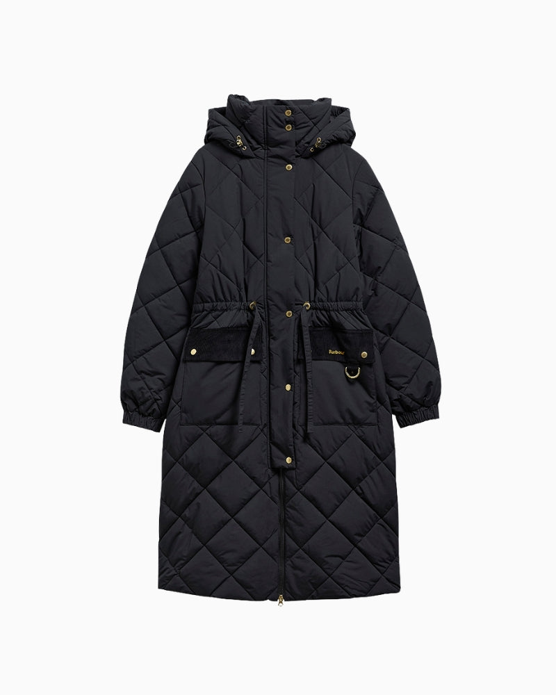 Barbour Alverstone Puffer Jacket black waist drawcord adjustment detail