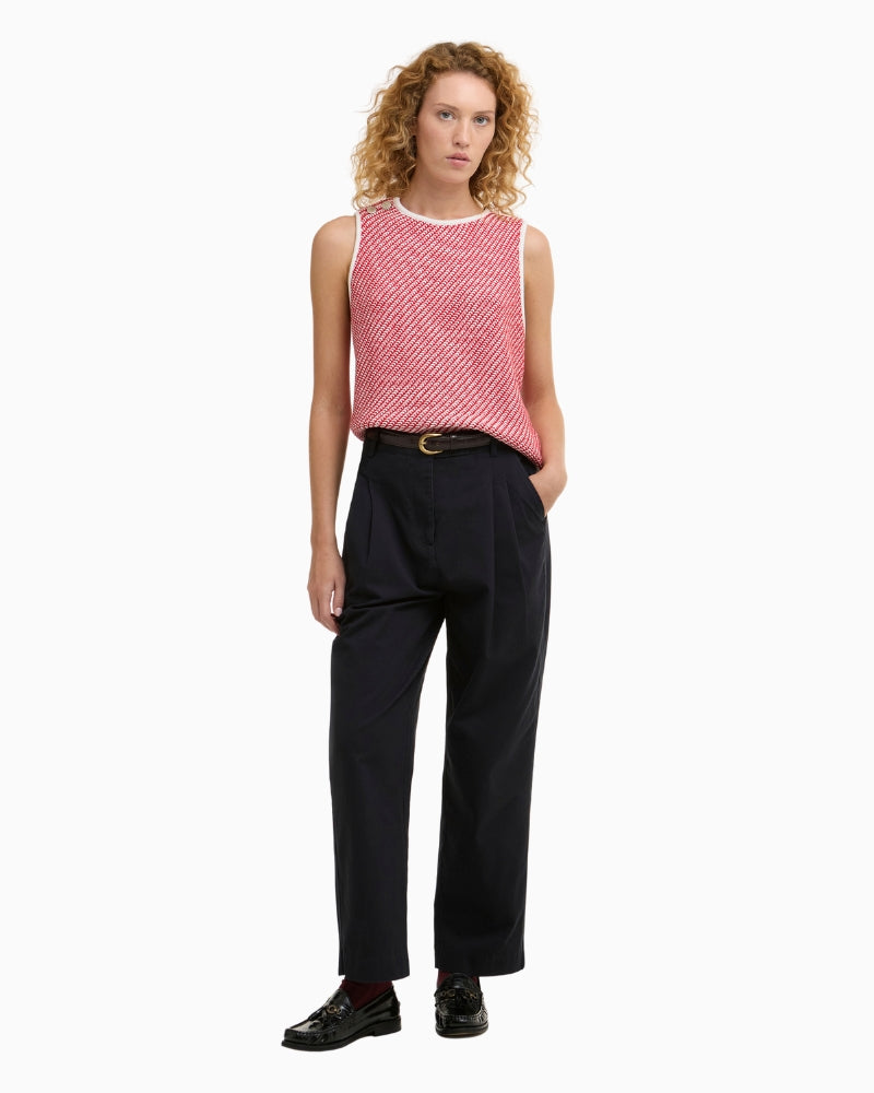 Barbour Amanda knitted vest red, woman wearing front view – Áines Boutique