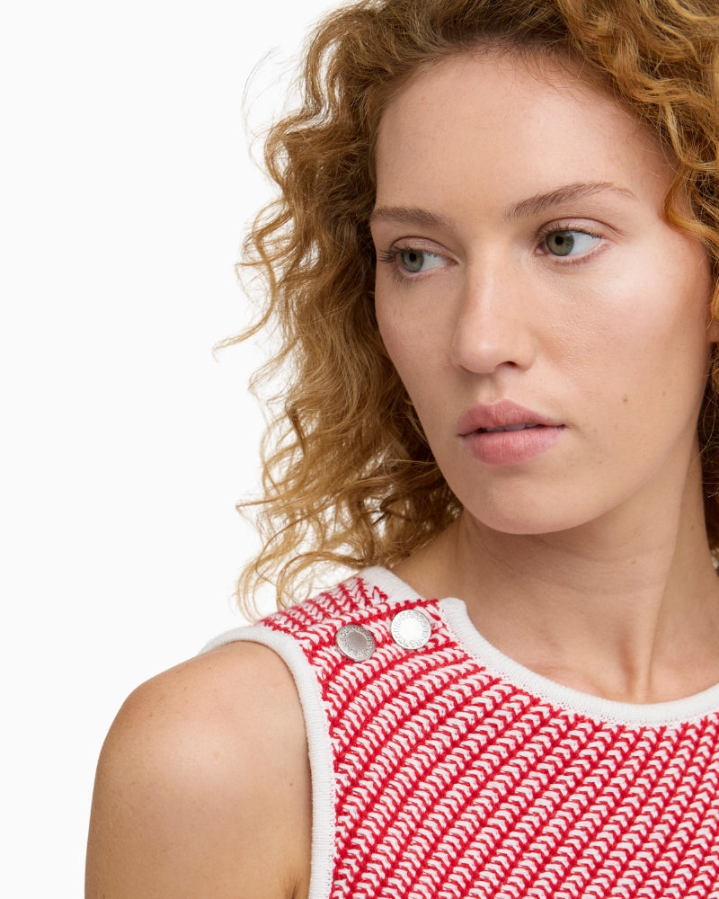 Barbour Amanda knitted vest red, armhole detail – Áines Boutique