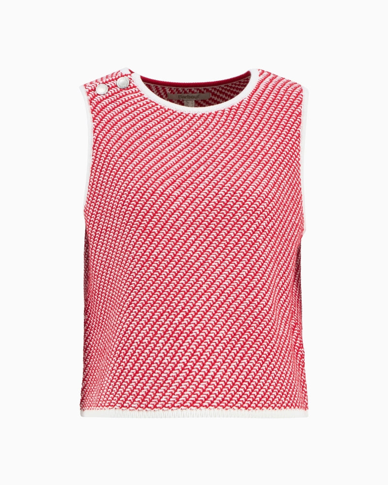 Barbour Amanda knitted vest red, flat lay front view – Áines Boutique