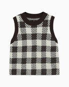 Barbour Amaya Check Knitted Vest in Brown/Cream gingham check detail