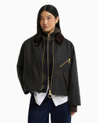 Barbour Arlene Checked Wax Jacket in Olive front view