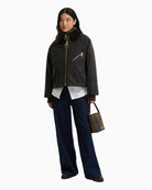 Barbour Arlene Checked Wax Jacket in Olive full-length styled view