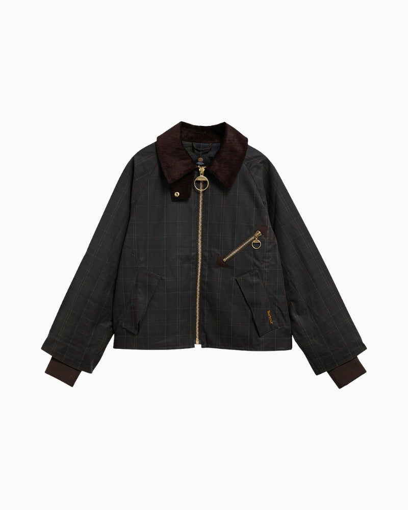 Barbour Arlene Checked Wax Jacket in Olive product front view