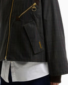 Barbour Arlene Checked Wax Jacket in Olive side pocket and zip detail