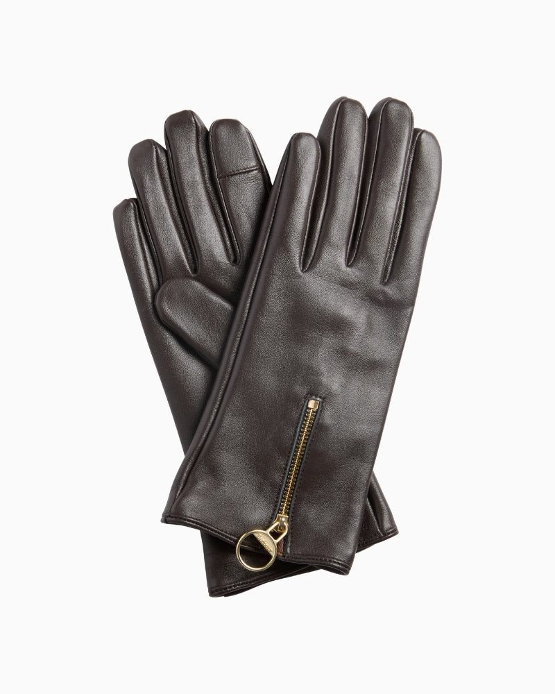 Barbour Arlene Leather Gloves in Brown front view