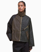 Barbour Arlene waxed jacket in dark green with corduroy collar and ring-pull zip
