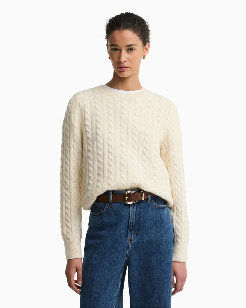 Barbour Ashdown Cable Knit Jumper Cream front view